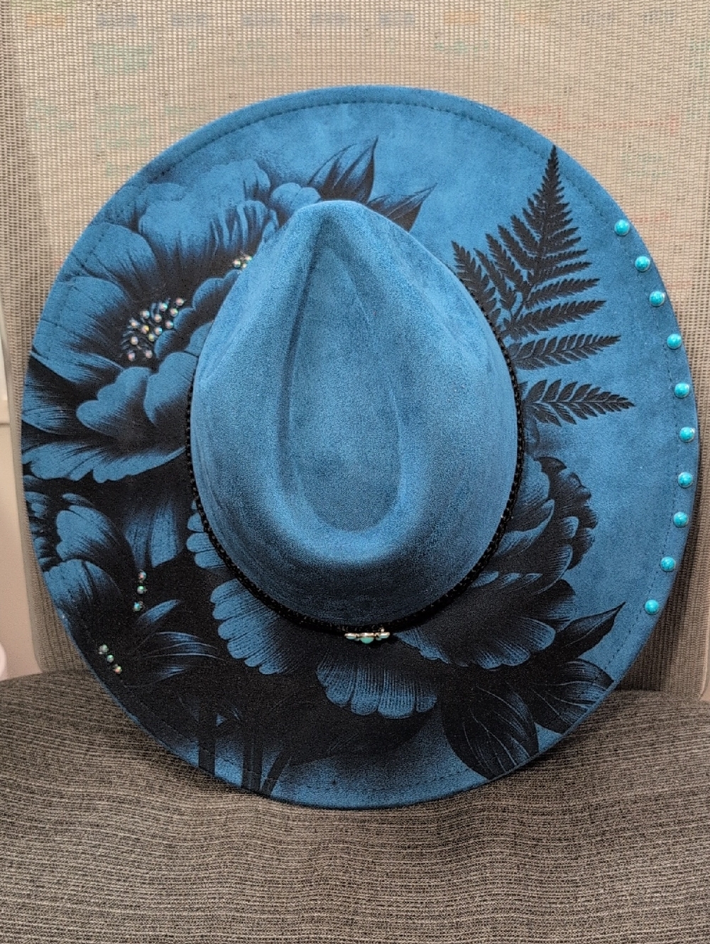 Burned Turquoise Western Hat | Floral Pyrography | Boho Cowgirl Statement